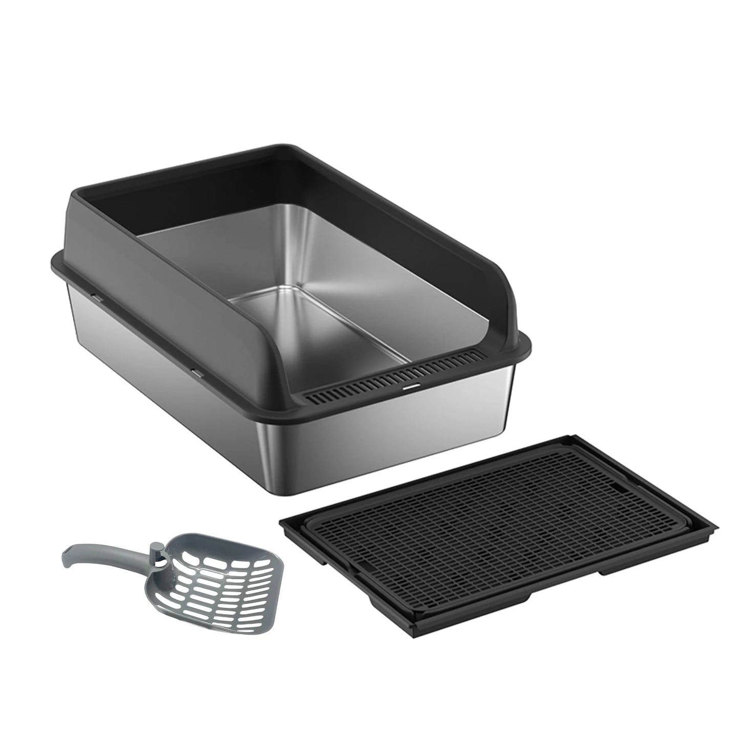TWISTER.CK Stainless Steel Cat Litter Box With Lid High Sides For Big Cats