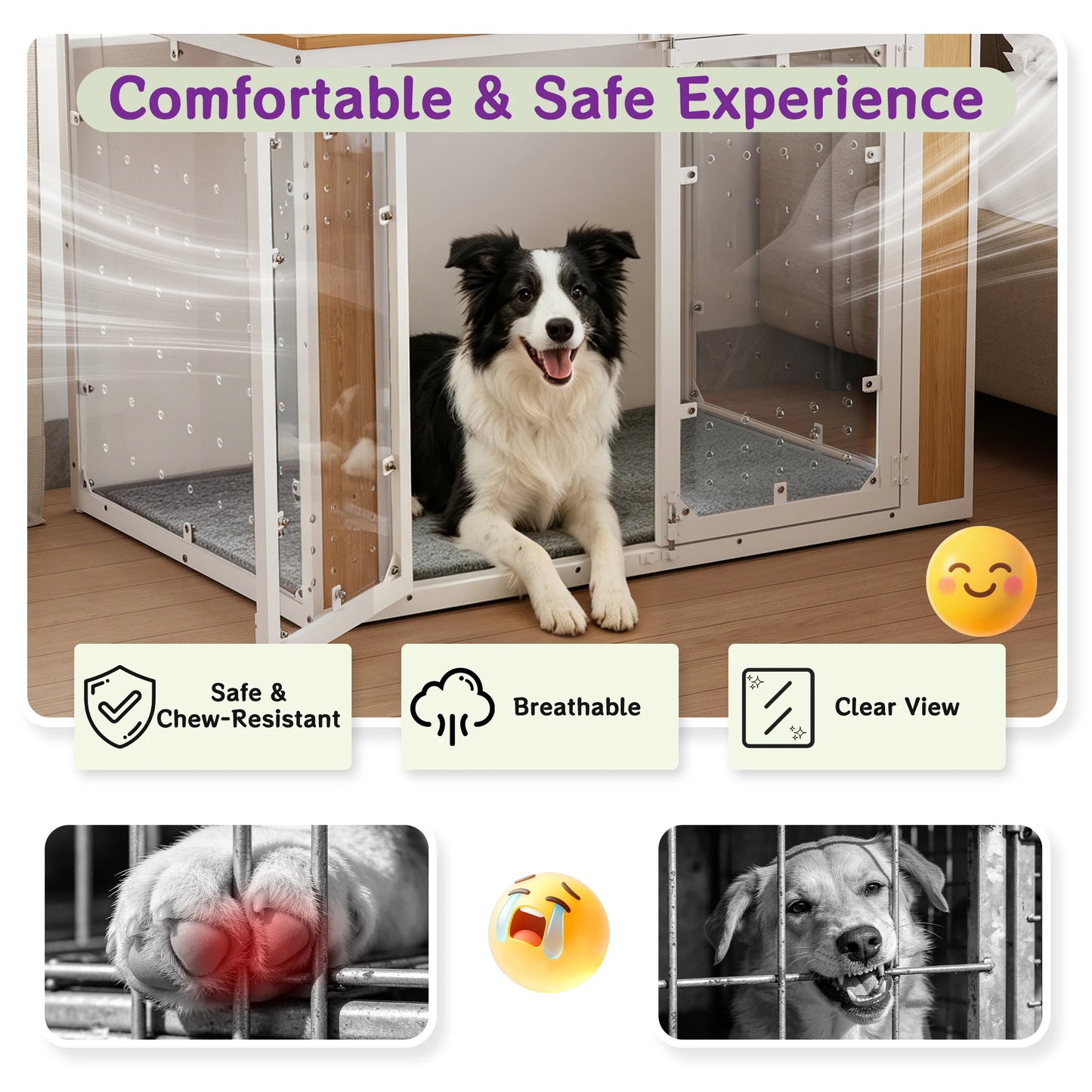 Modern Acrylic Dog Crate Furniture End Table With Wood Top