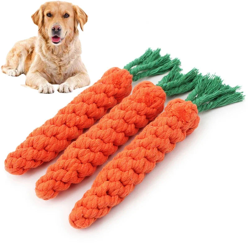 Dog Rope Toy Carrot Knot Ball Chew Toy Durable Braided Teeth Cleaning