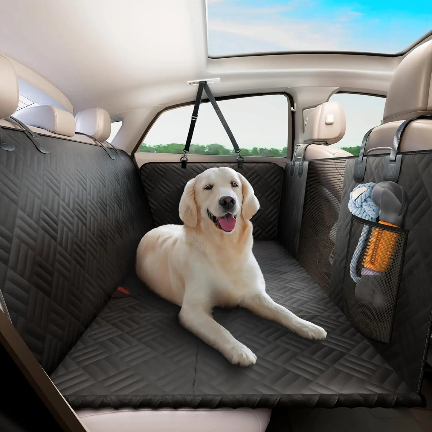 NONECN Car Rear Seat Dog Hammock Cover with Hard Bottom Extender