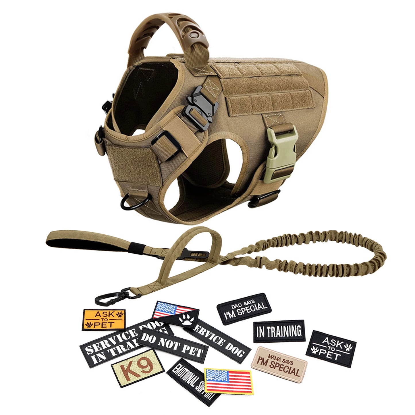 Military Large Dog Harness Collar Leash Bags Patches Set Pet Malinois Training Vests Dogs Harnesses Accessories