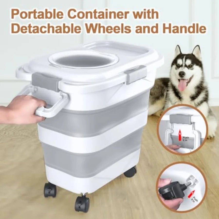Dog Food Storage Container With Airtight Seal And Wheels