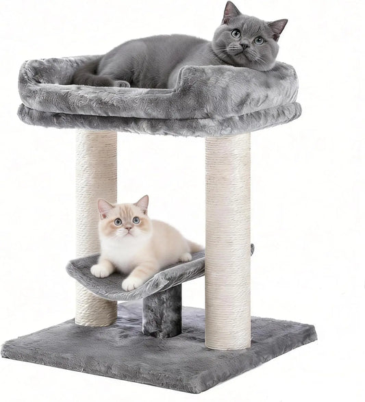 19' Scratching Post, Cat Tree Tower, 100% Natural Sisal Scratcher With Large Plush Top Perch Bed