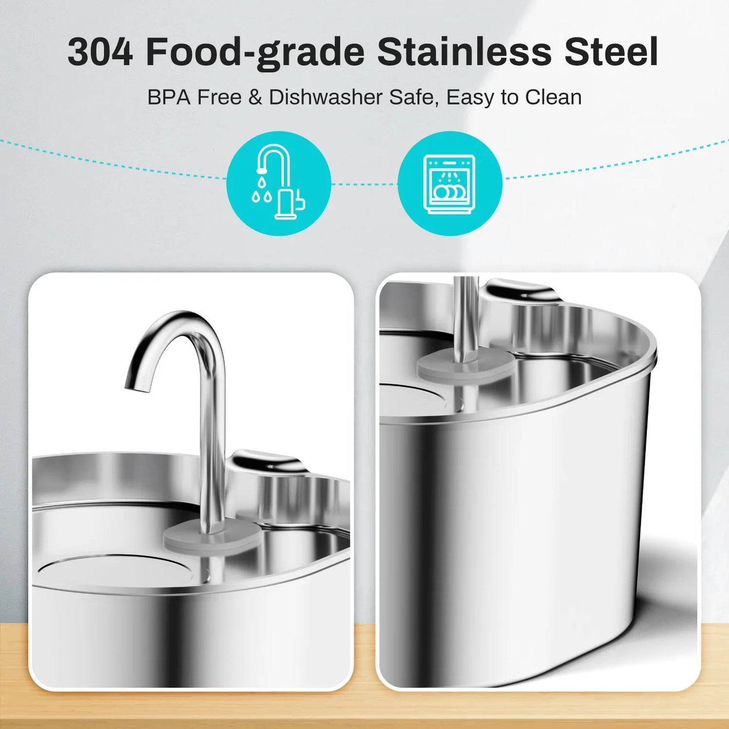 Square Stainless Steel Automatic Cat Water Fountain With Window