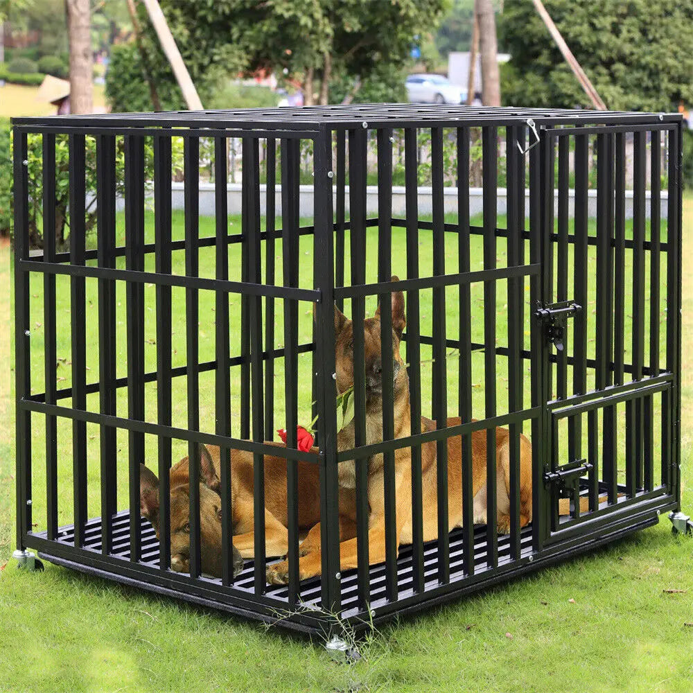 BINGOPAW Heavy Duty Dog Crate With 4 Lockable Wheels And 3 Doors Tray
