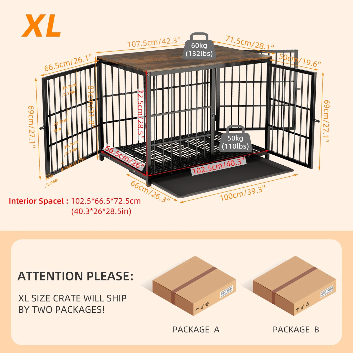 BINGOPAW Wooden Dog Crate Kennel Table With Three Doors Removable Tray