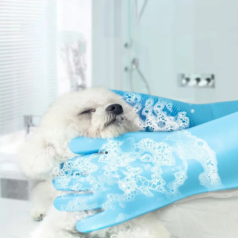 Silicone Pet Bath Gloves for Dogs Scrubbing and Drying