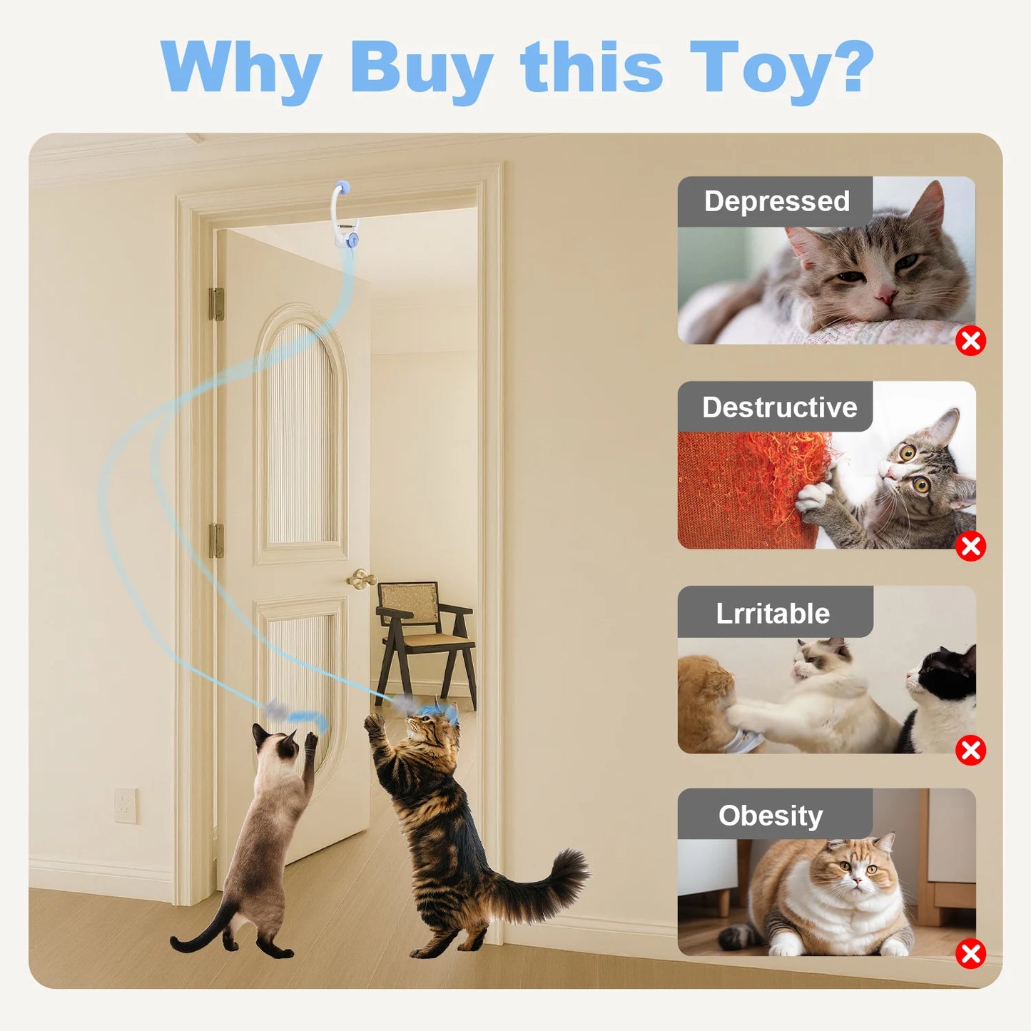 Cityflee Electric Door Hanging Cat Toy Interactive USB Rechargeable