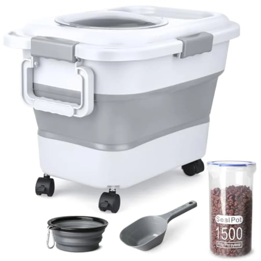 Dog Food Storage Container With Airtight Seal And Wheels