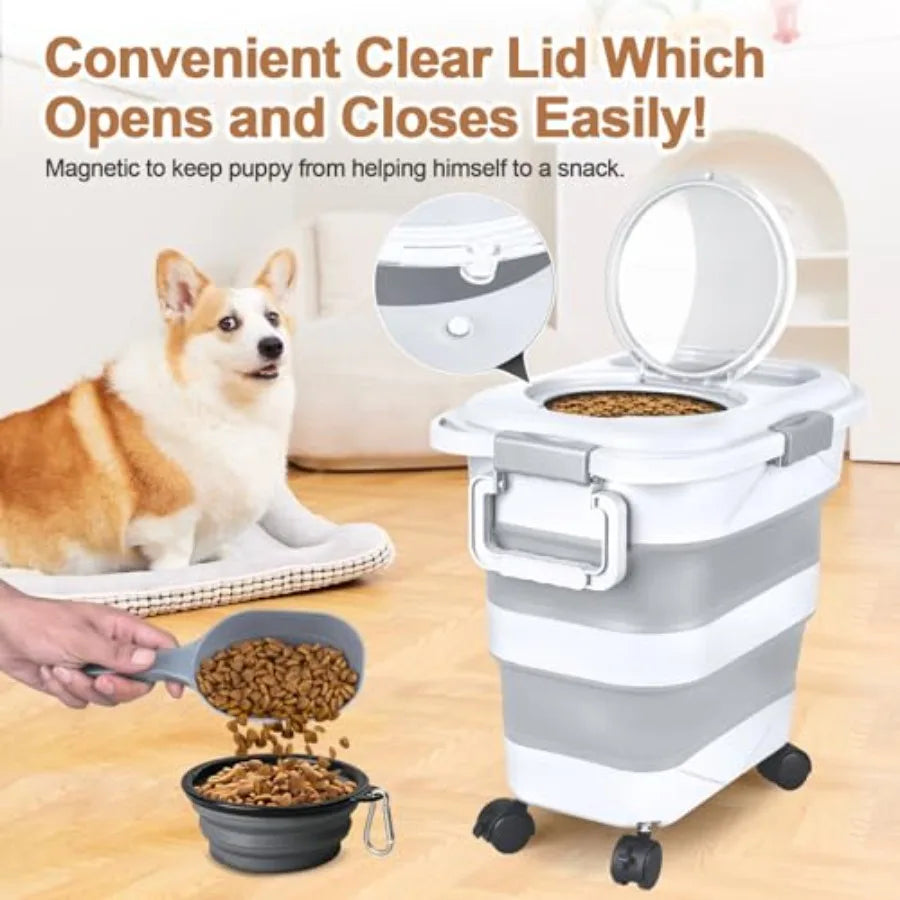 Dog Food Storage Container With Airtight Seal And Wheels