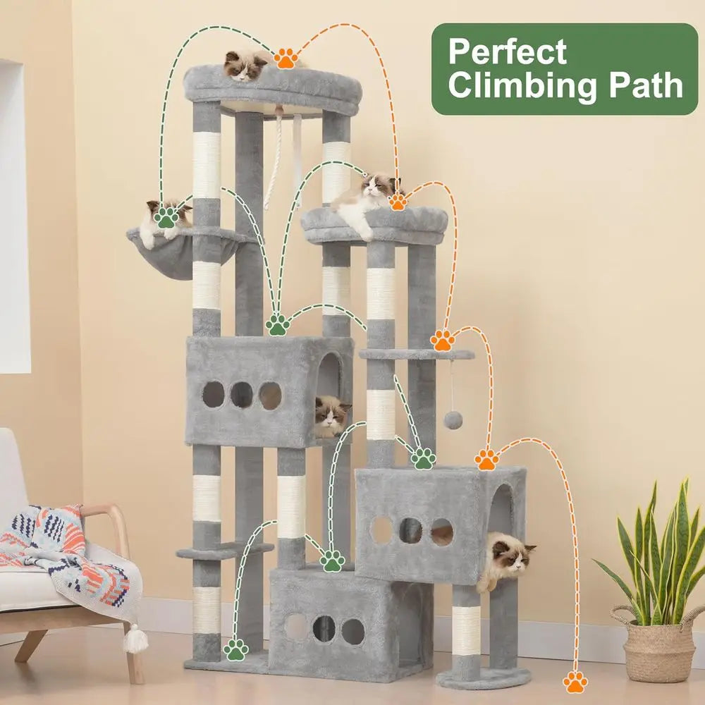 Gitelsnour Cat Tree or Large Adult, 71.7'' Tall Cat Tower or Indoor Cats, Sturdy Heavy Duty Cat Tree Tower or 20 lbs+Cats, 3 Big