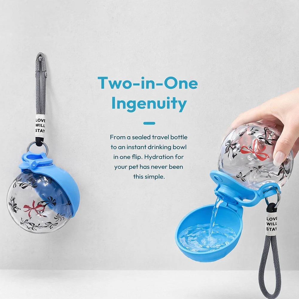 2 In 1 Portable Dog Water Bottle With Lanyard And Foldable Silicone Bowl