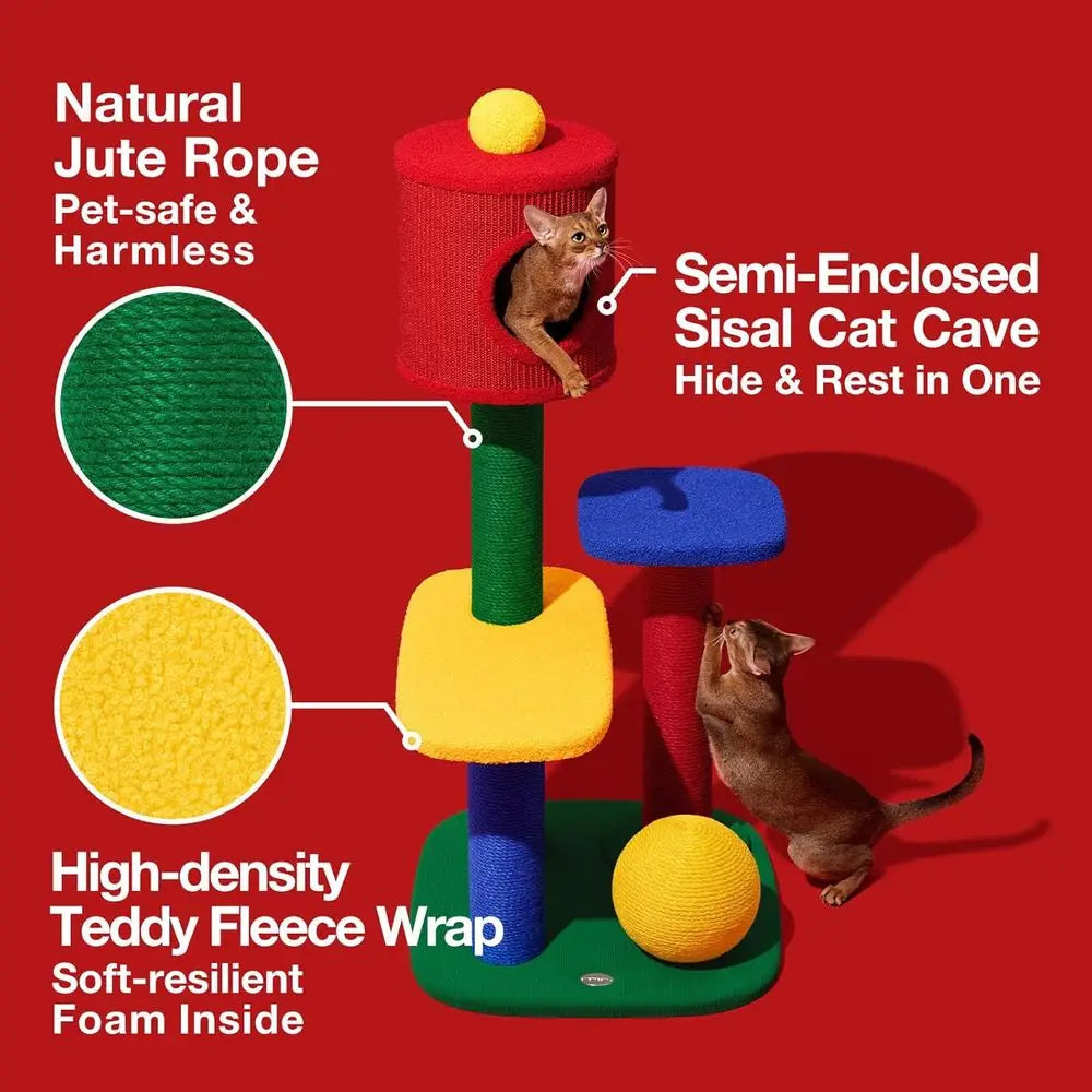 48.4" Cat Tower, Multi-Level Cat Tree with Semi-Enclosed Sisal Cave, Sisal Scratching Posts and Cat Rest Platorm, Indoor Cats ur