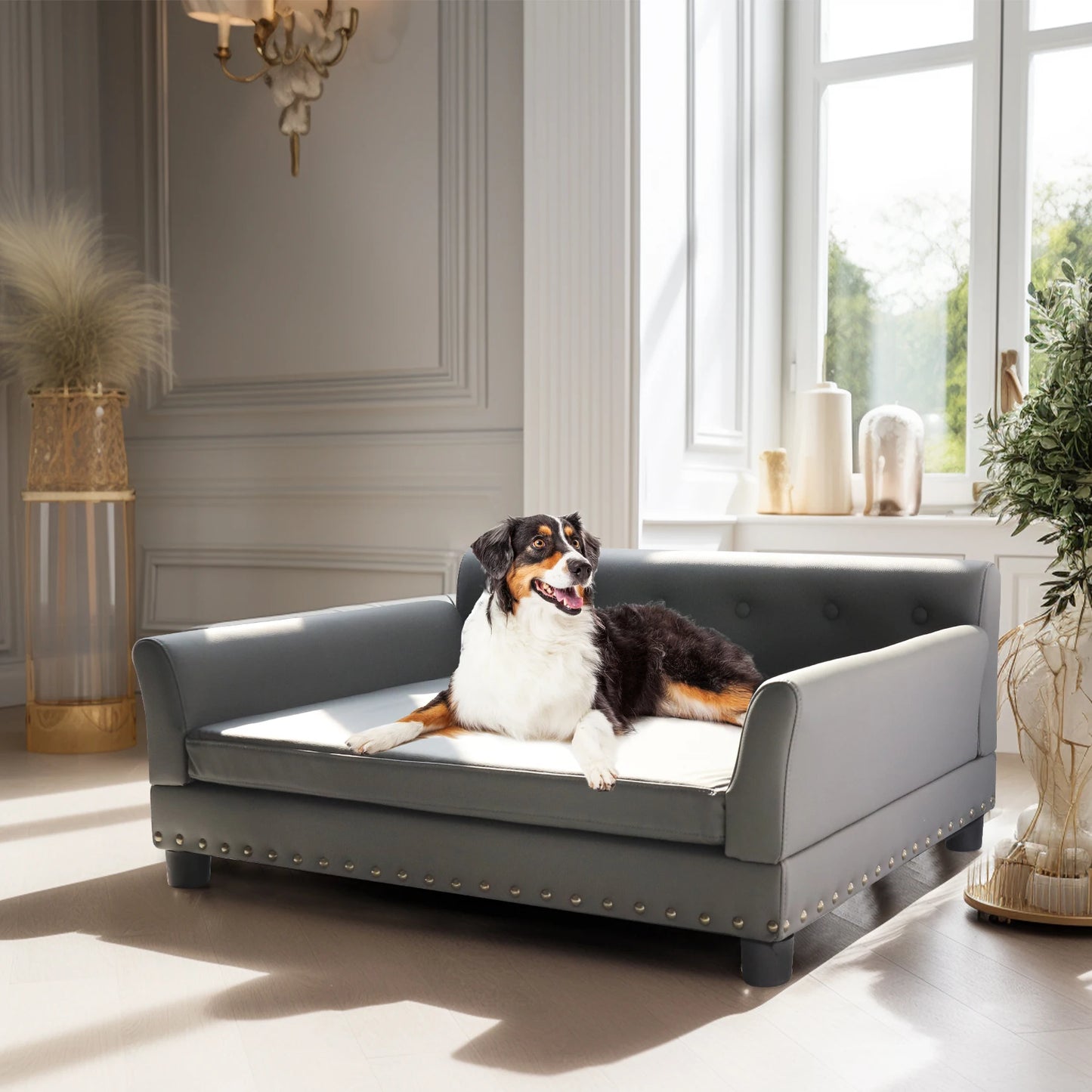 BINGOPAW Durable Elevated Leather Dog Bed Sofa For Pets