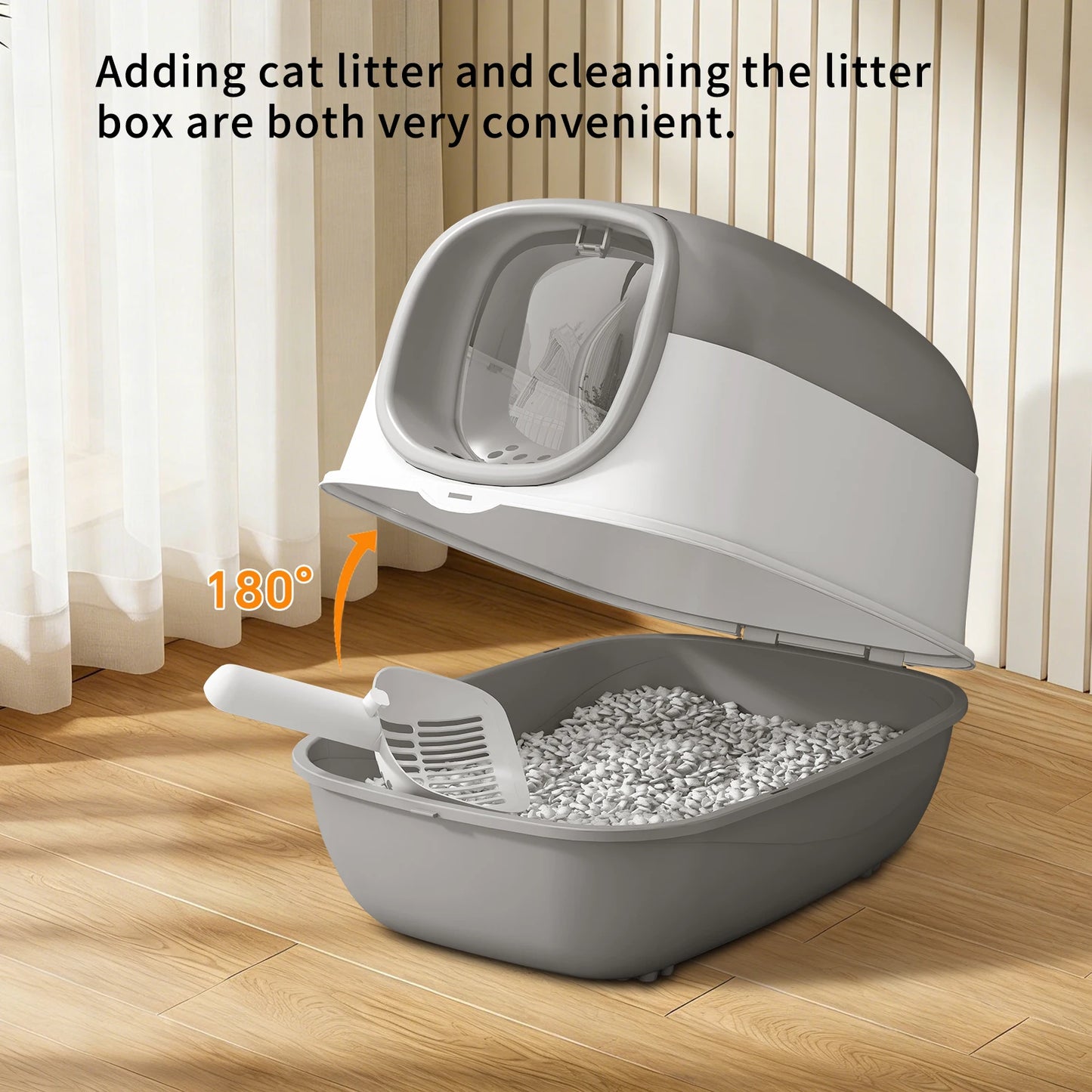 Switchable Open Semi-Enclosed Cat Litter Box for Multi-Cat Homes
