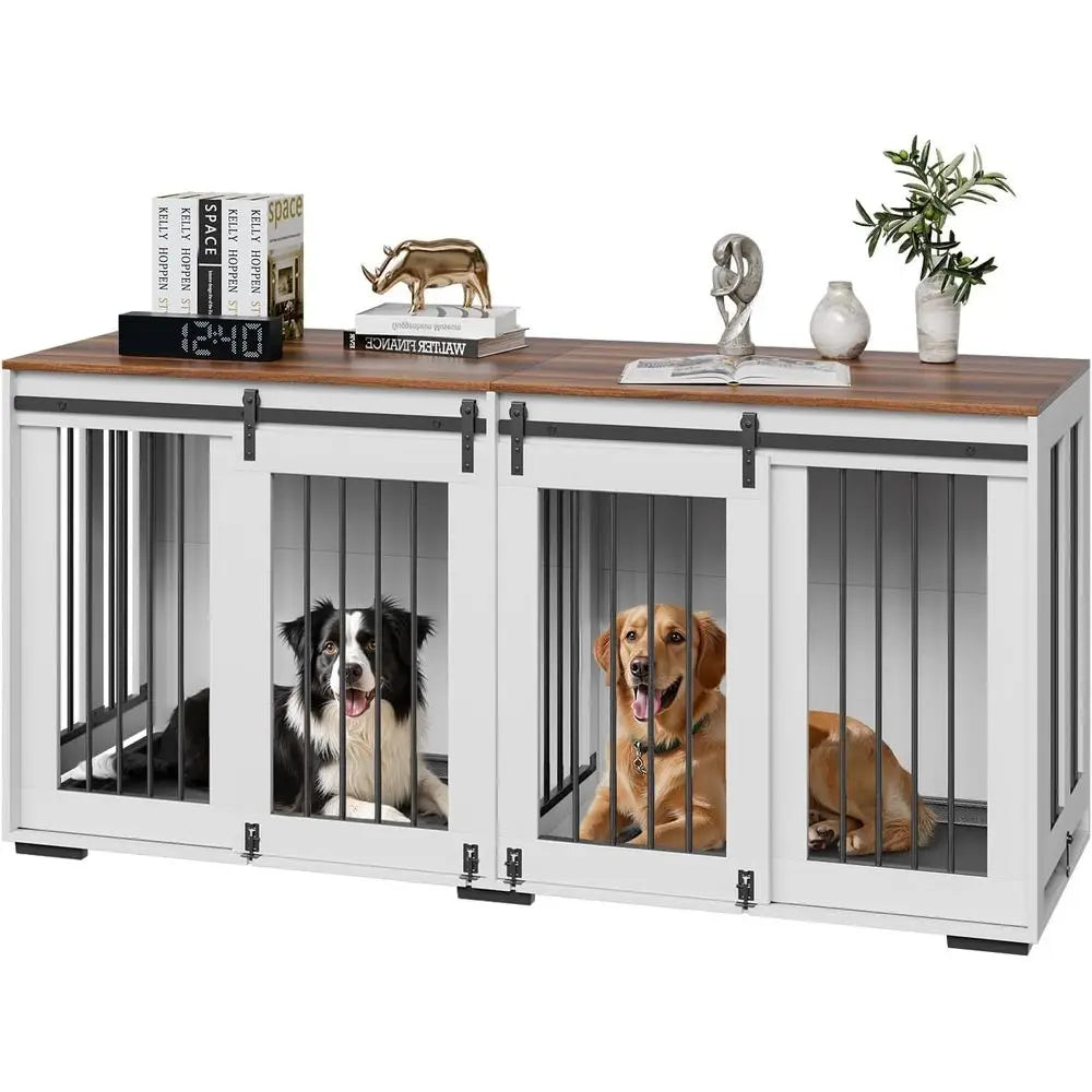 Dual Dog Crate Furniture With Sliding Doors TV Stand