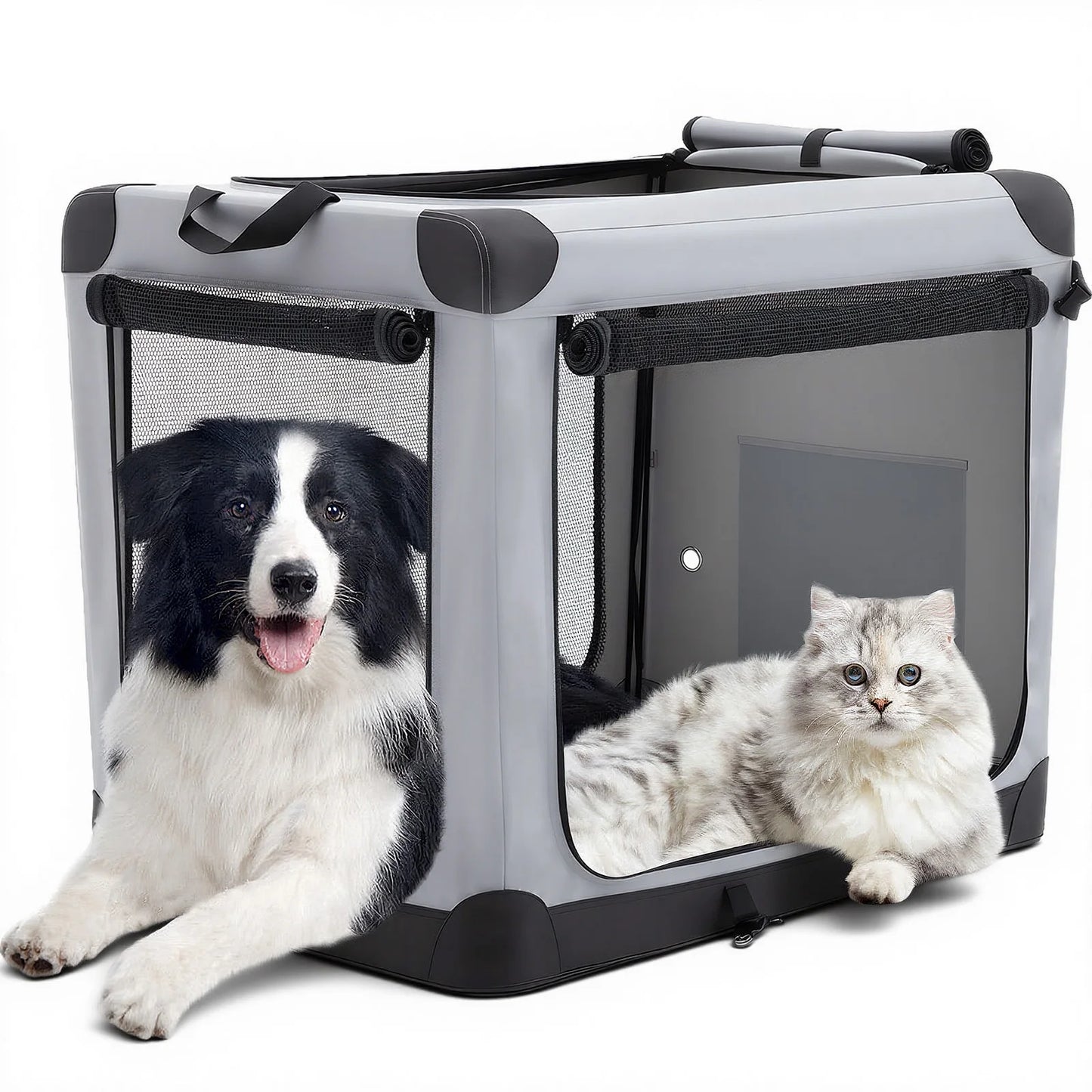JHK 600D Oxford Foldable Dog Crate With Three Doors Portable Kennel