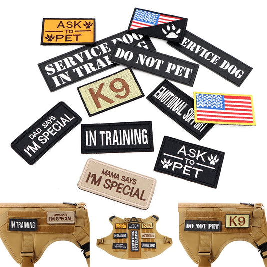 12 Pieces Patch Bundle For Dog Vest Harness Collar Personalized Patches Tags Sticker Label Custom Name ID Sticker