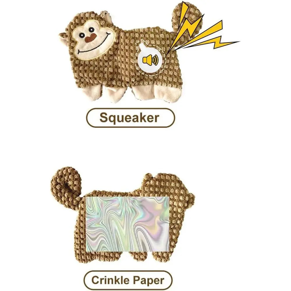 Cute No Stuffing Dog Toy for Small, Medium Breeds, Indoor Puppies with Soft Squeaker and Crinkle Paper, No Chew and Play (4 Pack
