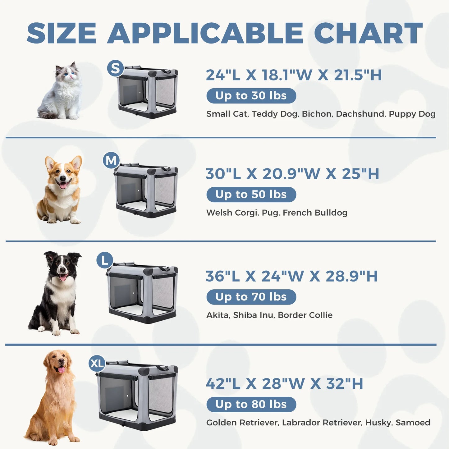 JHK 600D Oxford Foldable Dog Crate With Three Doors Portable Kennel