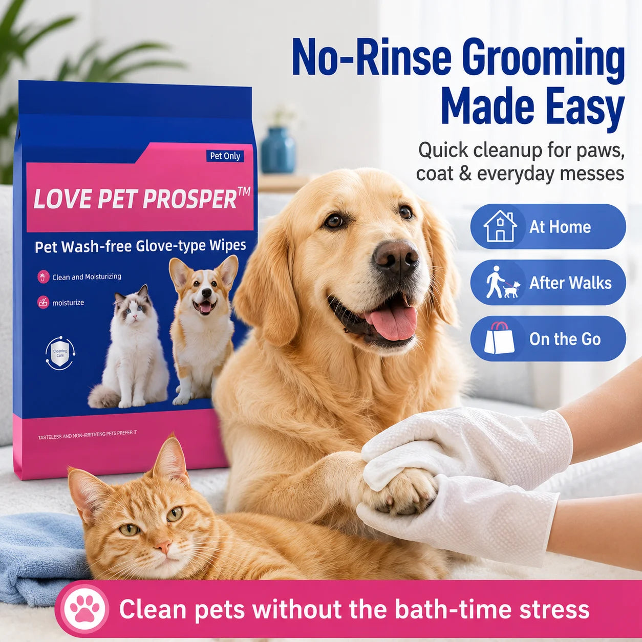 Pet Cleaning Glove Wipes For Dogs And Cats No Rinse
