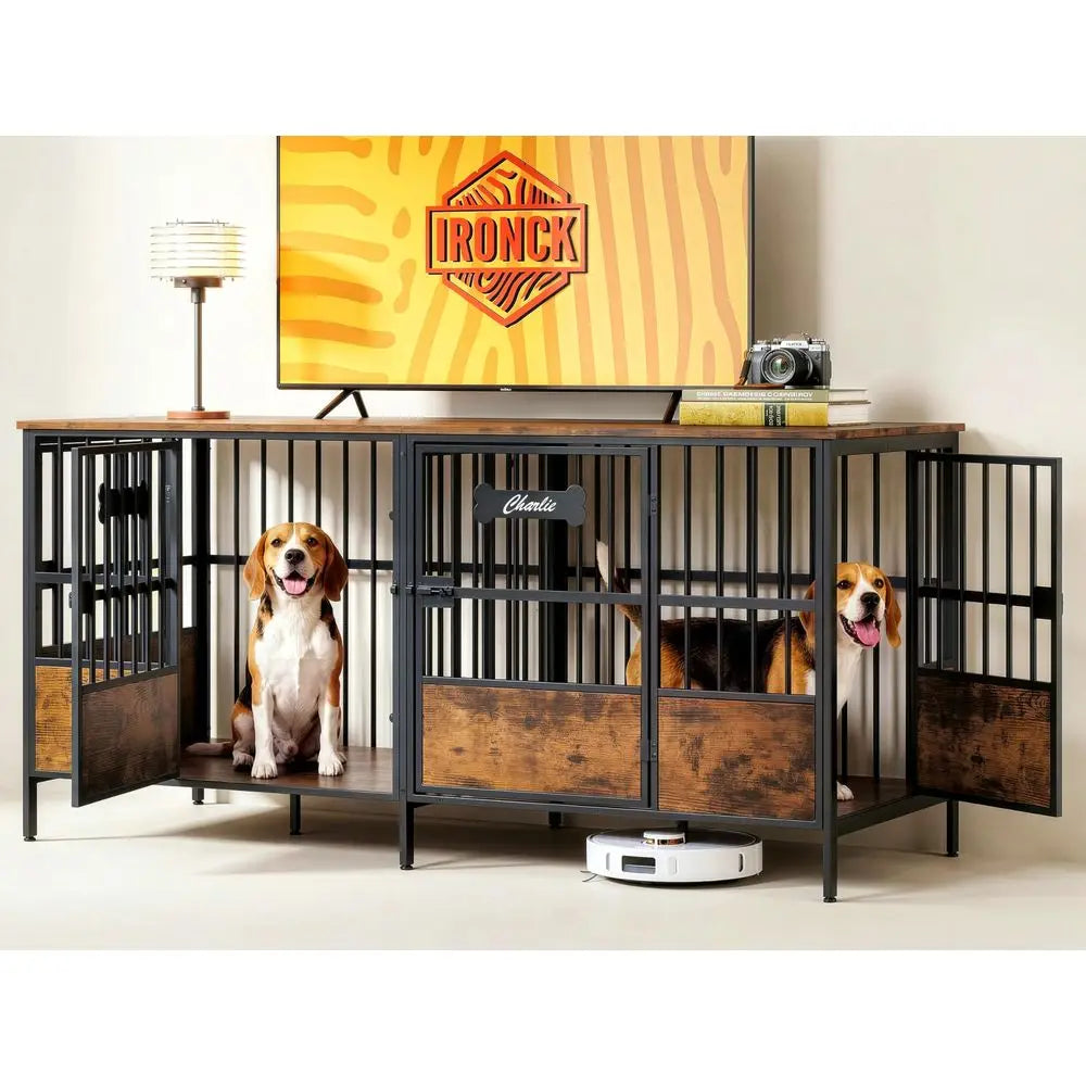 Dog Crate Furniture For One Or Two Dogs Heavy Duty Adjustable Divider TV Stand