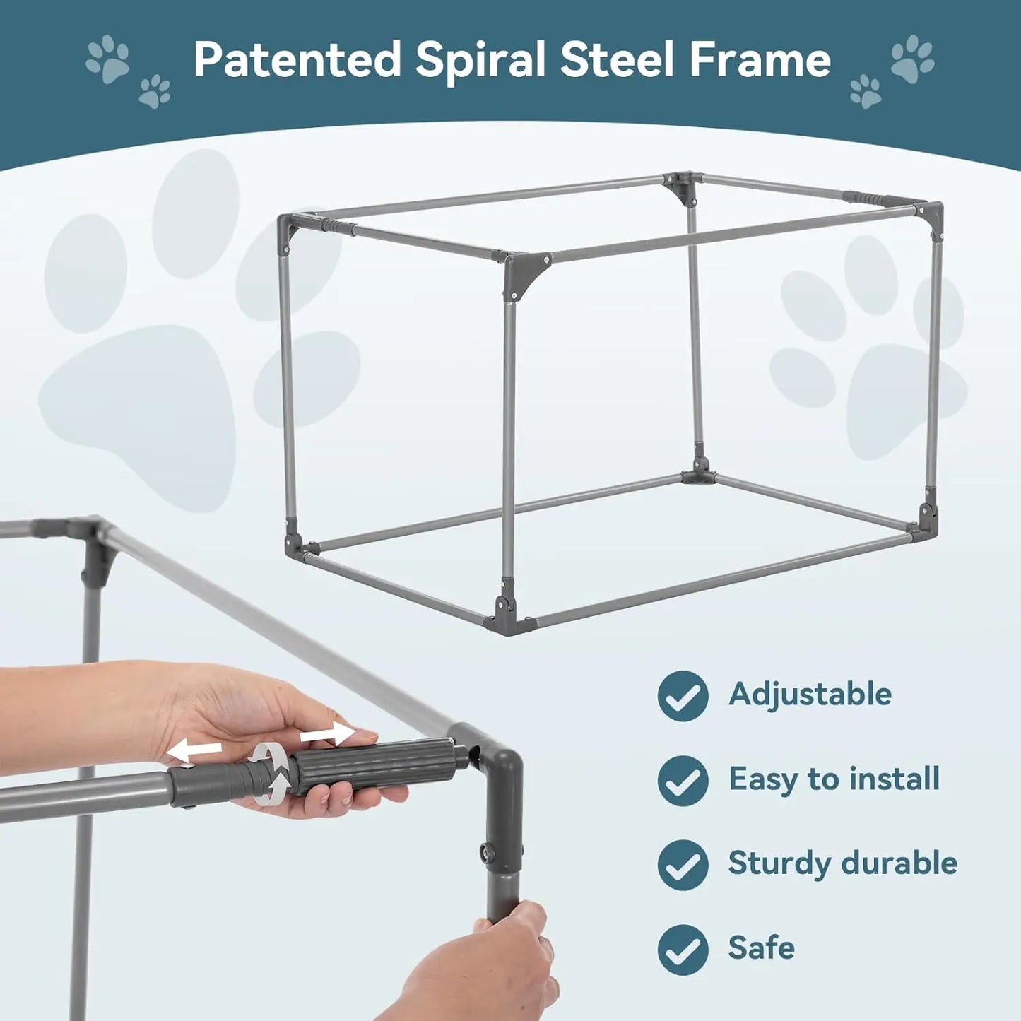 Adjustable Portable Dog Crate Chewproof Mesh Doors Collapsible Waterproof Base