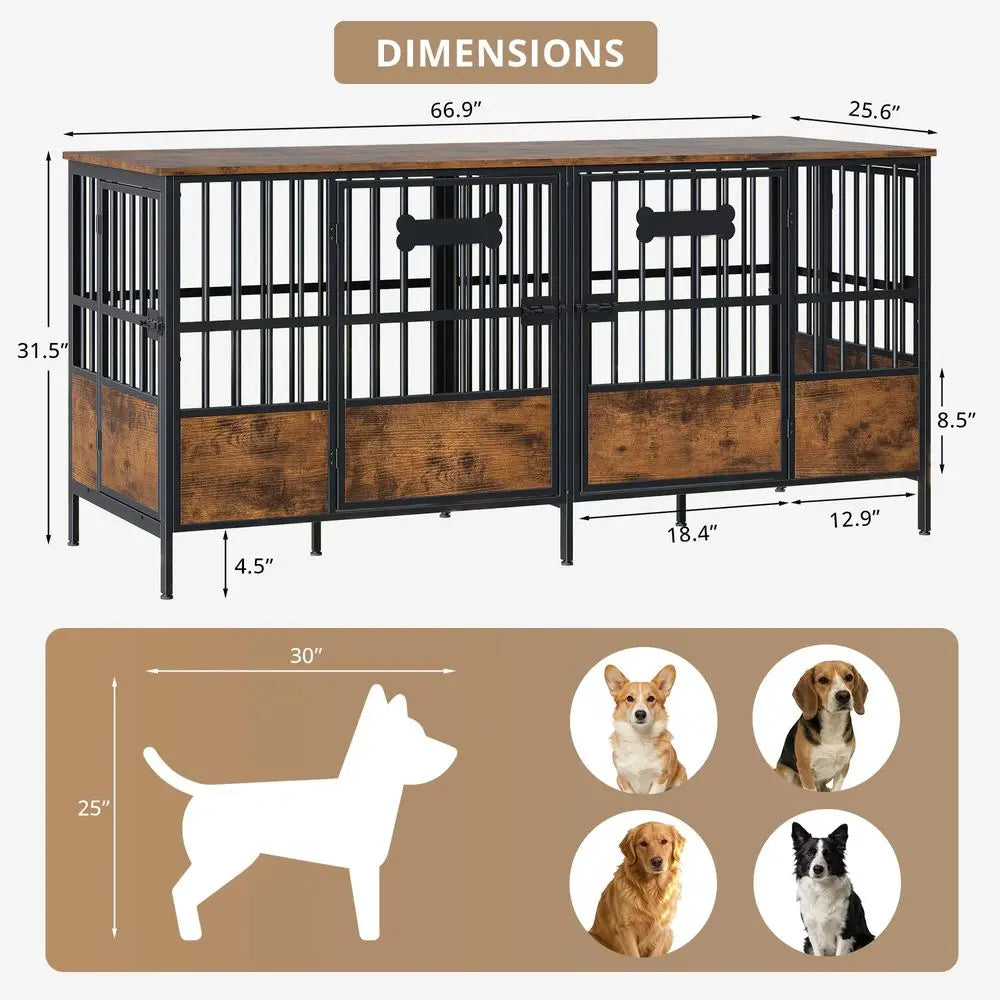 Dog Crate Furniture For One Or Two Dogs Heavy Duty Adjustable Divider TV Stand