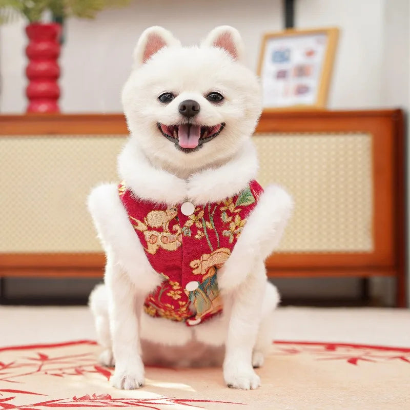 Dkstinye Thick Velvet Chinese Style Pet Vest For Dogs And Cats