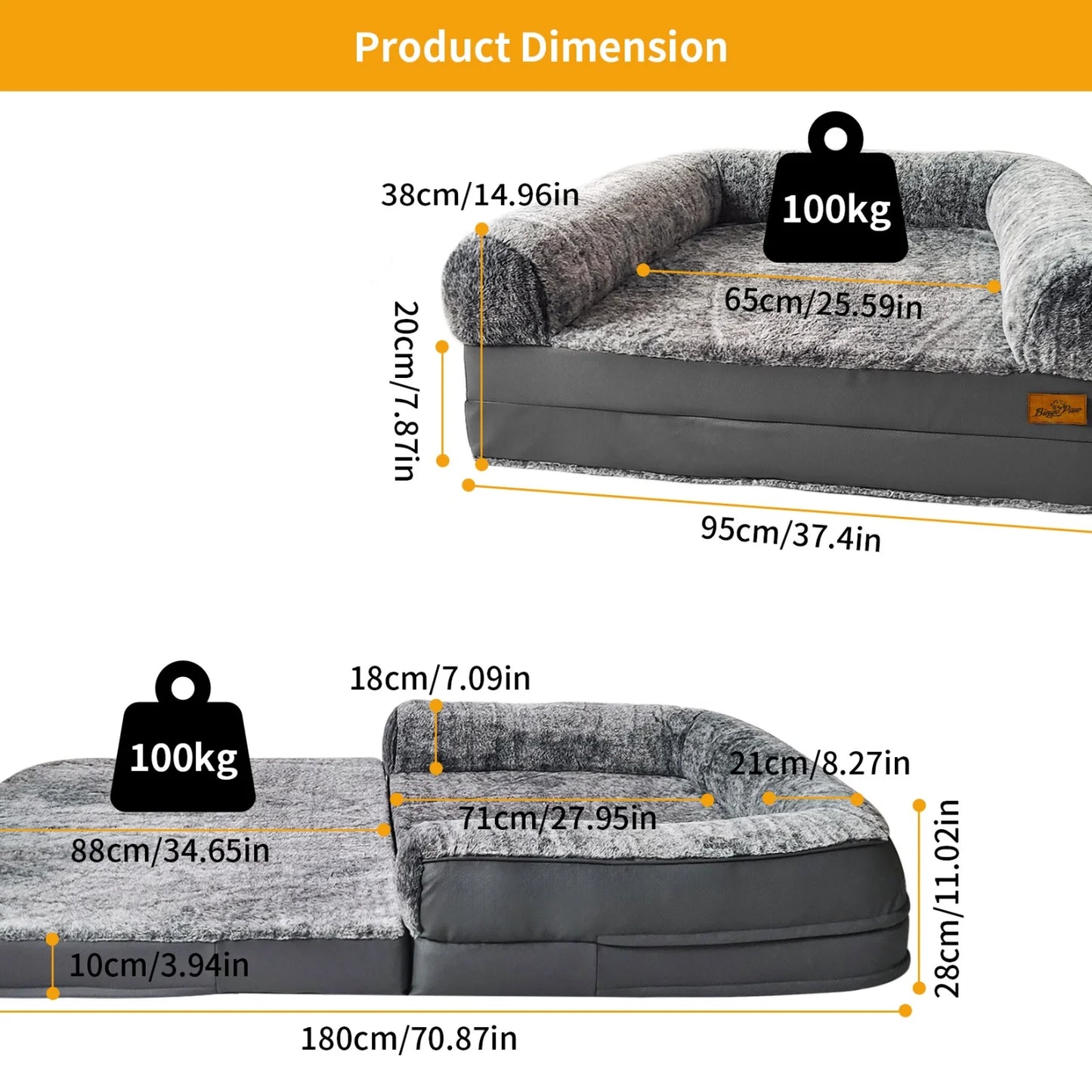 BINGOPAW Foldable Orthopedic Dog Bed With Cushion Bolster