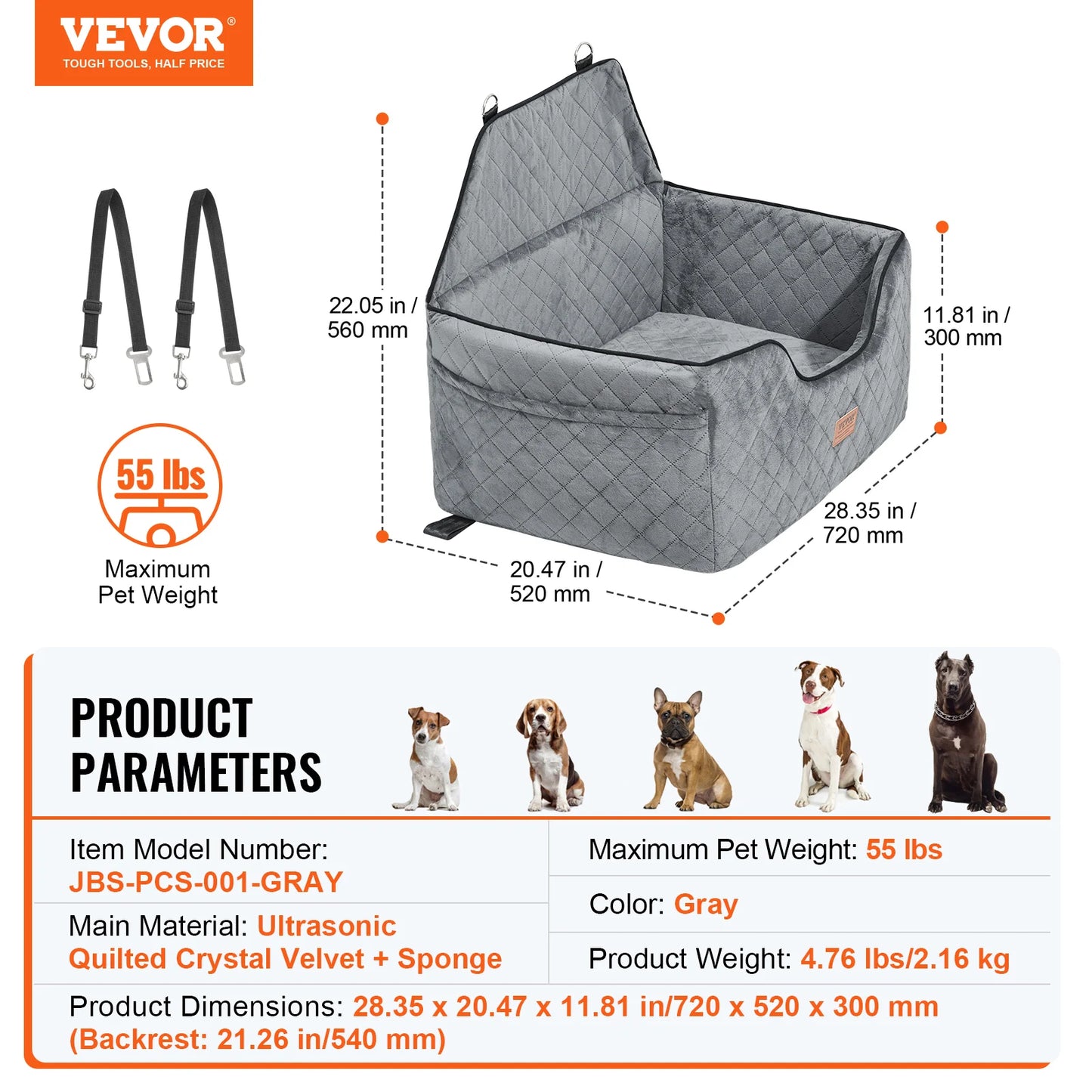 SucceBuy Dog Car Seat Booster With Storage Pocket And Sponge Filling