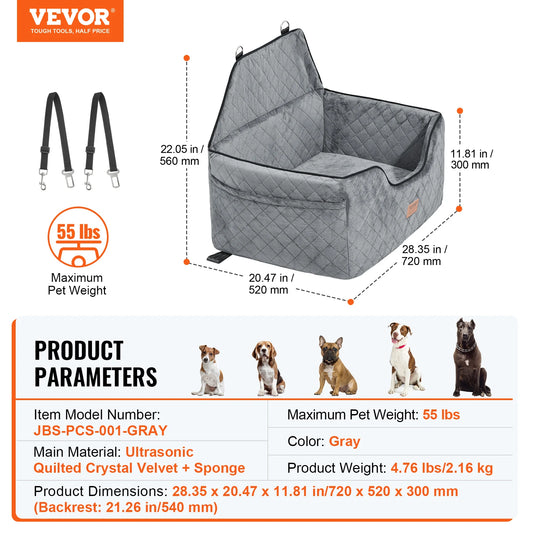 SucceBuy Dog Car Seat Booster With Storage Pocket And Sponge Filling