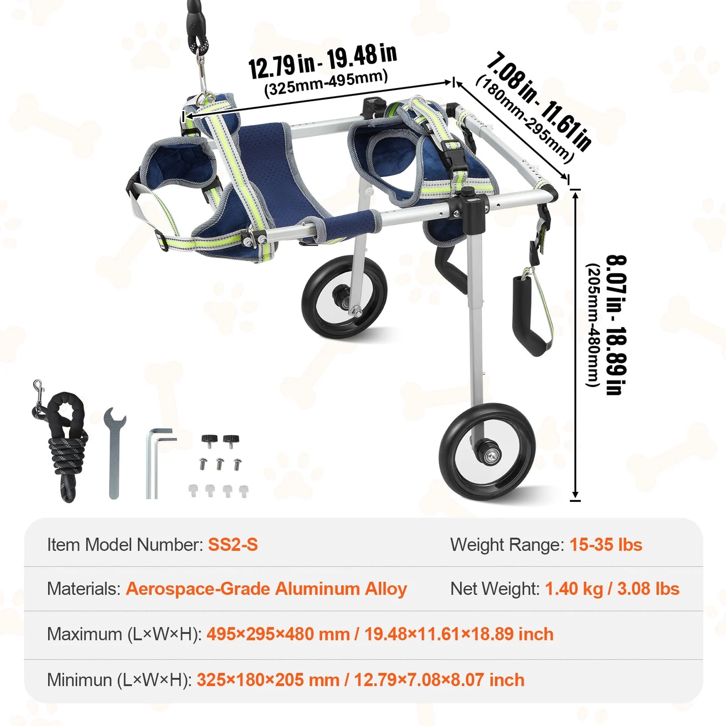 Dog Wheelchair With Two Wheels For Hind Legs And Mobility