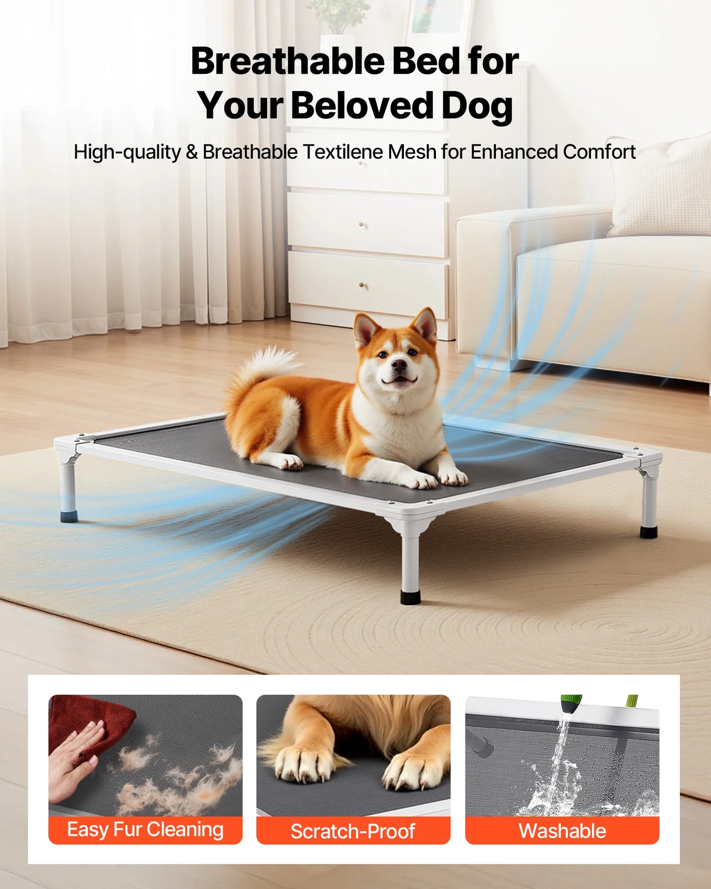 SucceBuy Elevated Dog Bed For Large Dogs With Textilene Mesh