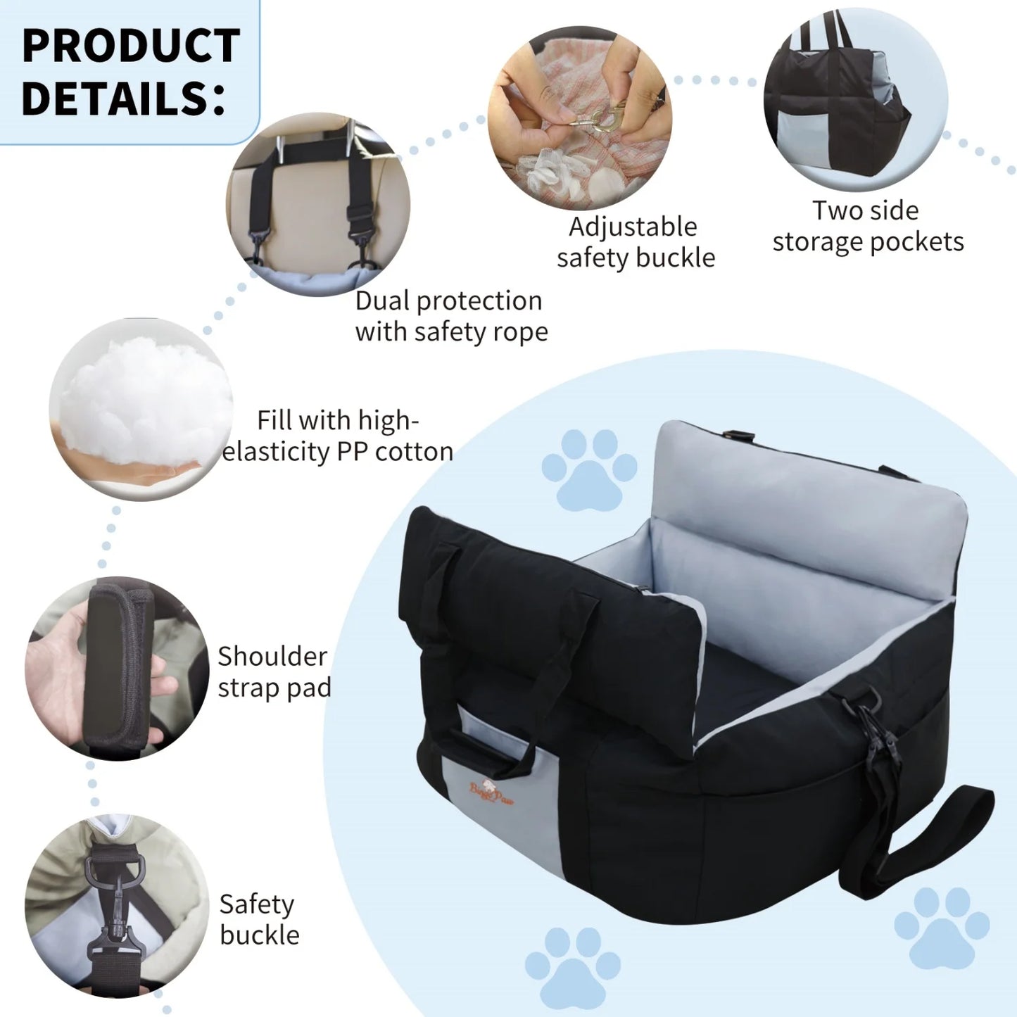 BINGOPAW Dog Car Seat For Small Dogs Washable Booster Carrier