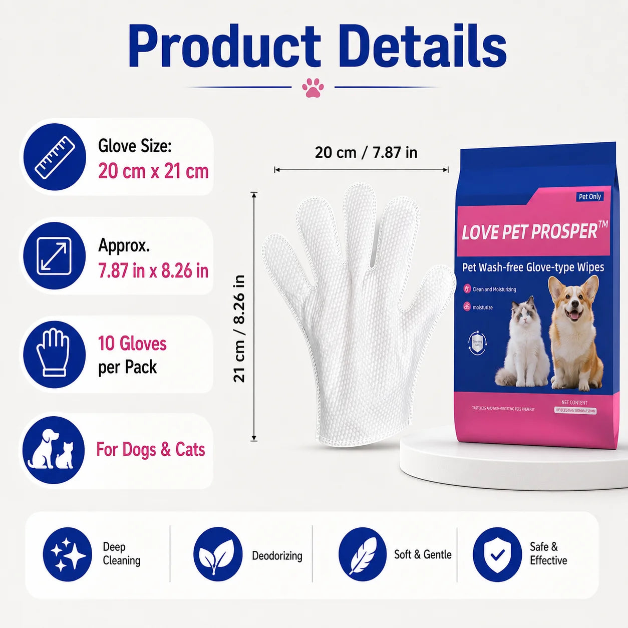 Pet Cleaning Glove Wipes For Dogs And Cats No Rinse