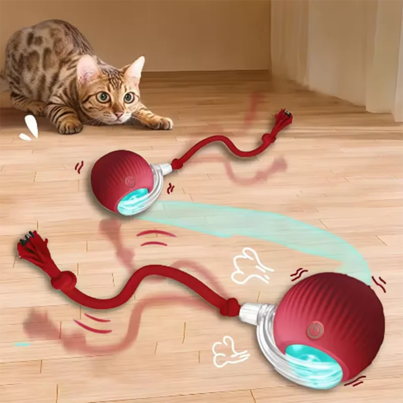 Interactive Self-Play Cat Toys, Automatic Teaser Ball and Rotating Stick, Hands-Free Fun for Kittens