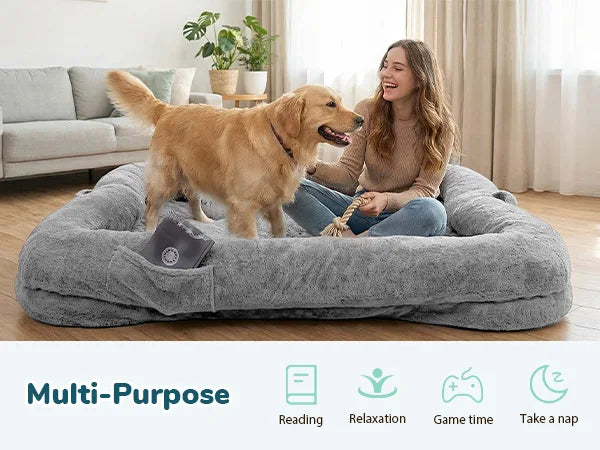 Washable Faux Fur Human Dog Bed Orthopedic Napping Mat