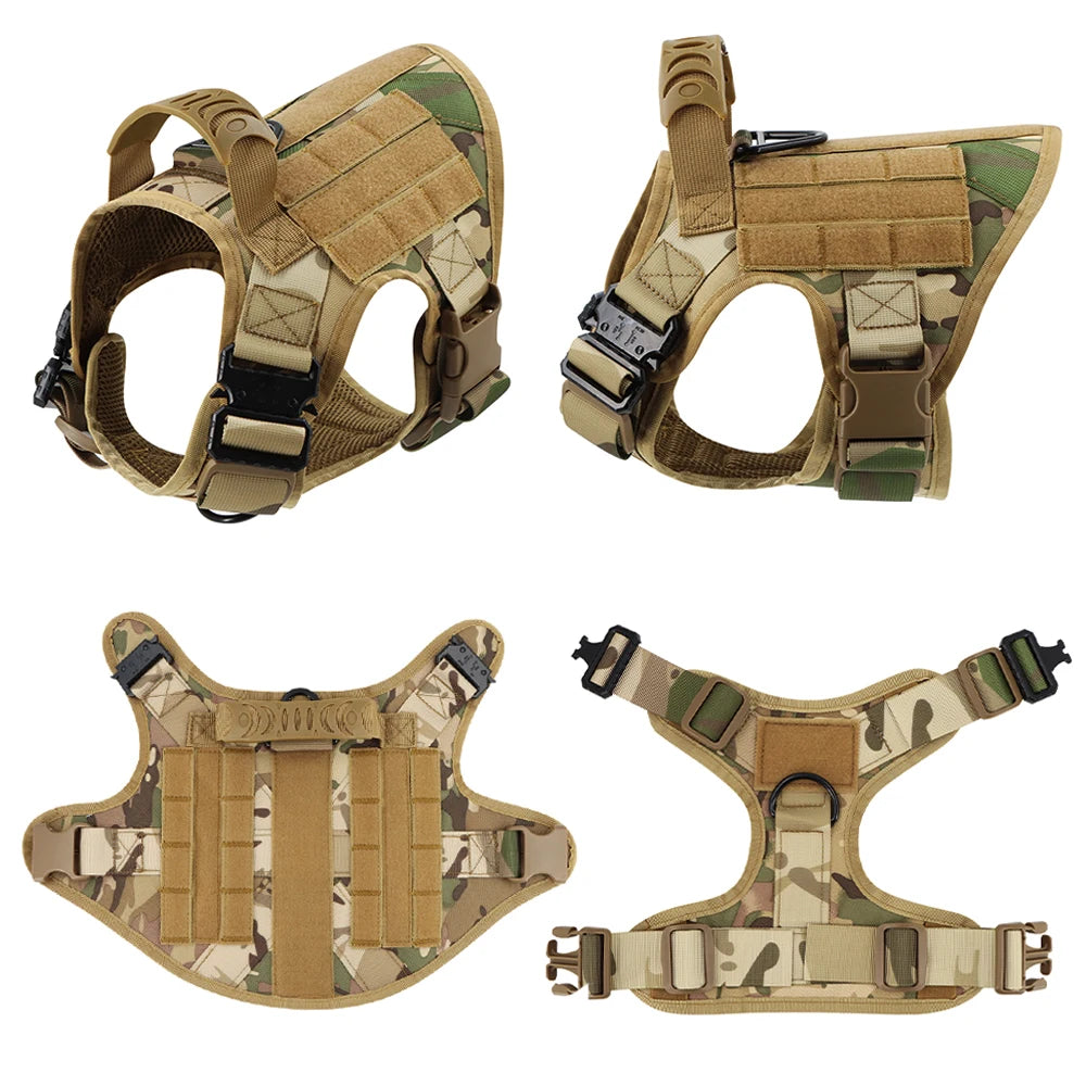 Military Large Dog Harness Collar Leash Bags Patches Set Pet Malinois Training Vests Dogs Harnesses Accessories