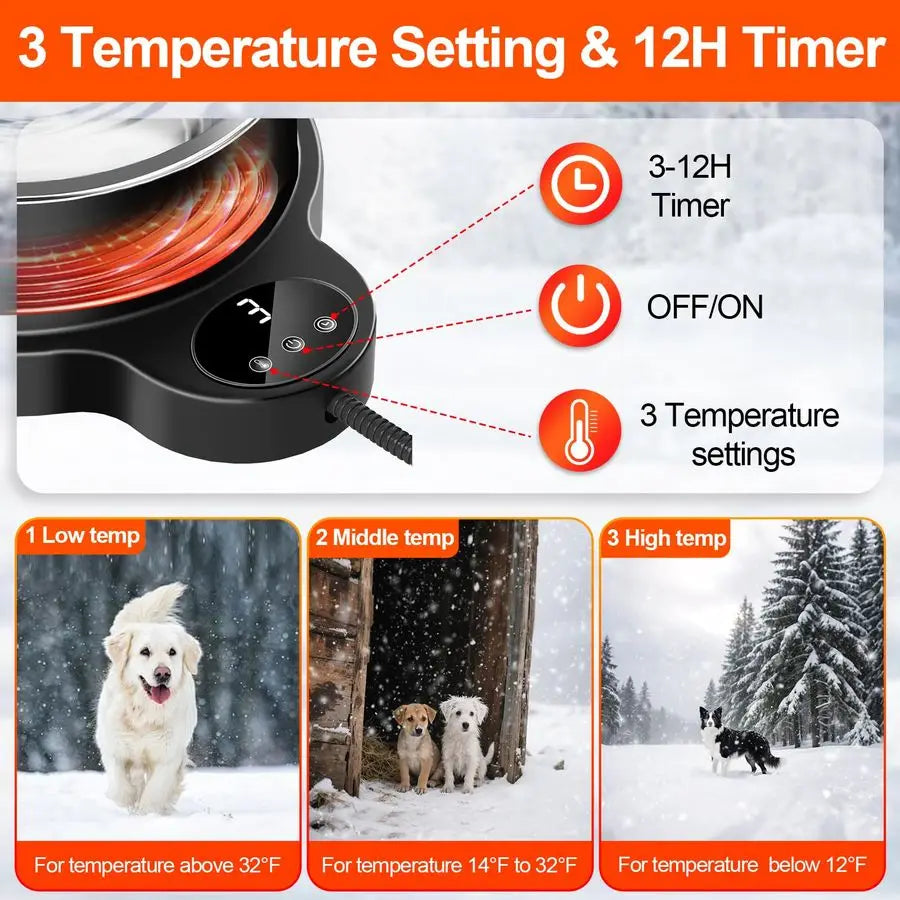 Water Bowl for Dog Cat,Outdoor Heated Pet Bowl Food Bowl with 3 Temperature Settings amp 12H Timer,50 oz Removable Stainless Ste