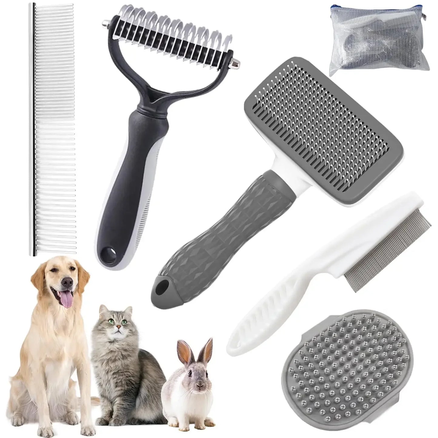 Dog Grooming Kit 6-Piece With Deshedding Tools In Travel Bag