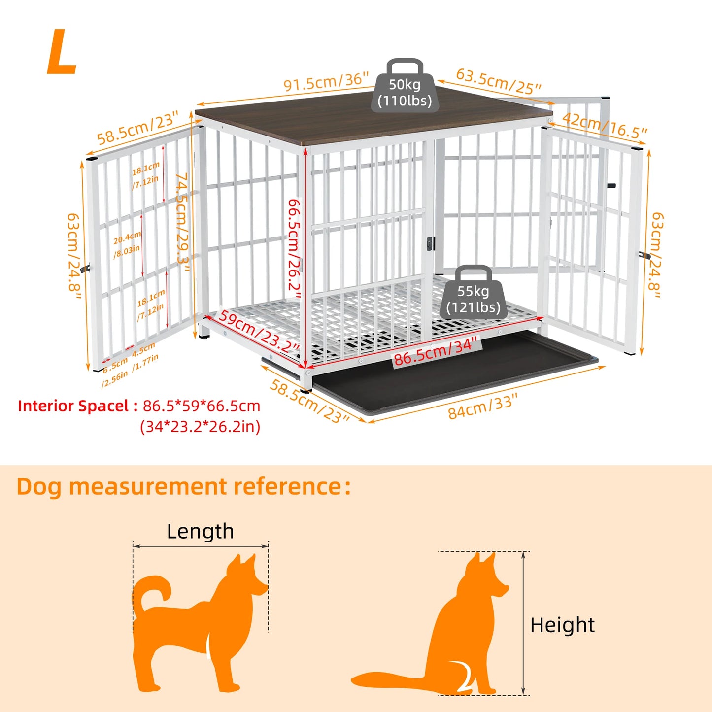 BINGOPAW Wooden Dog Crate Kennel Table With Three Doors Removable Tray