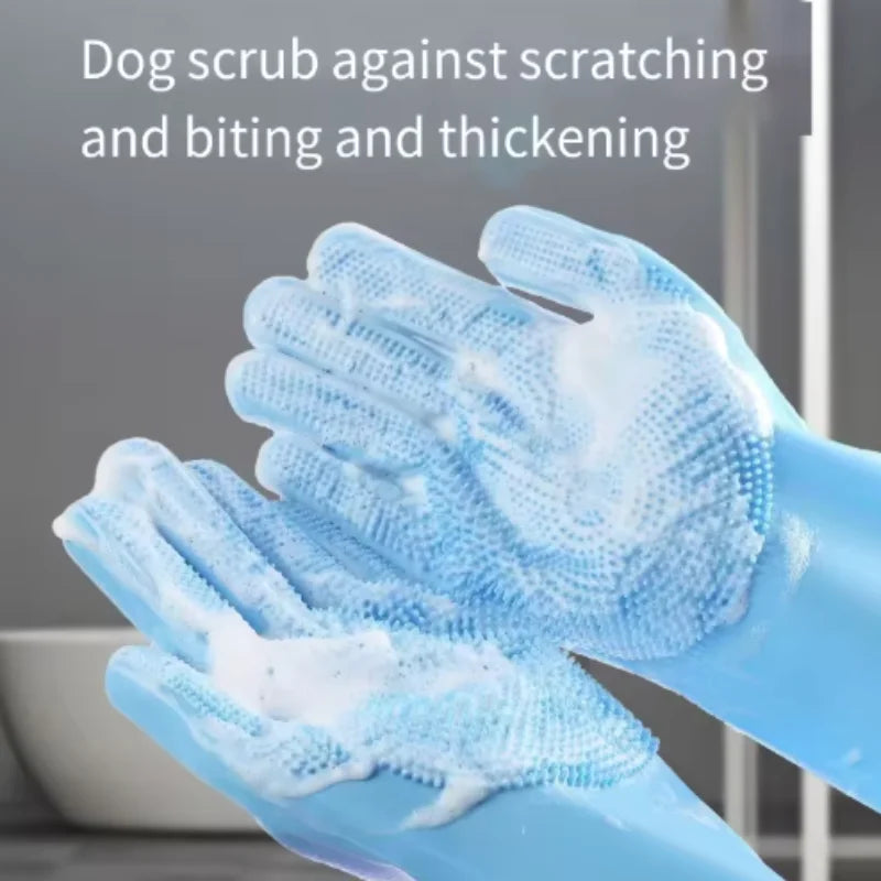 Silicone Pet Bath Gloves for Dogs Scrubbing and Drying