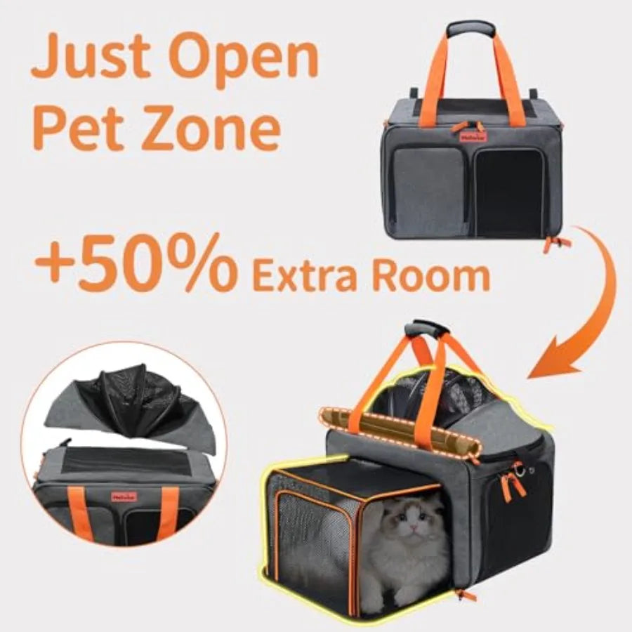 Cat Pet Carrier Soft Sided Bag Airline Approved Foldable Travel Large Carrier for Small Kittens Medium Cats Up to 13 Lbs Expand