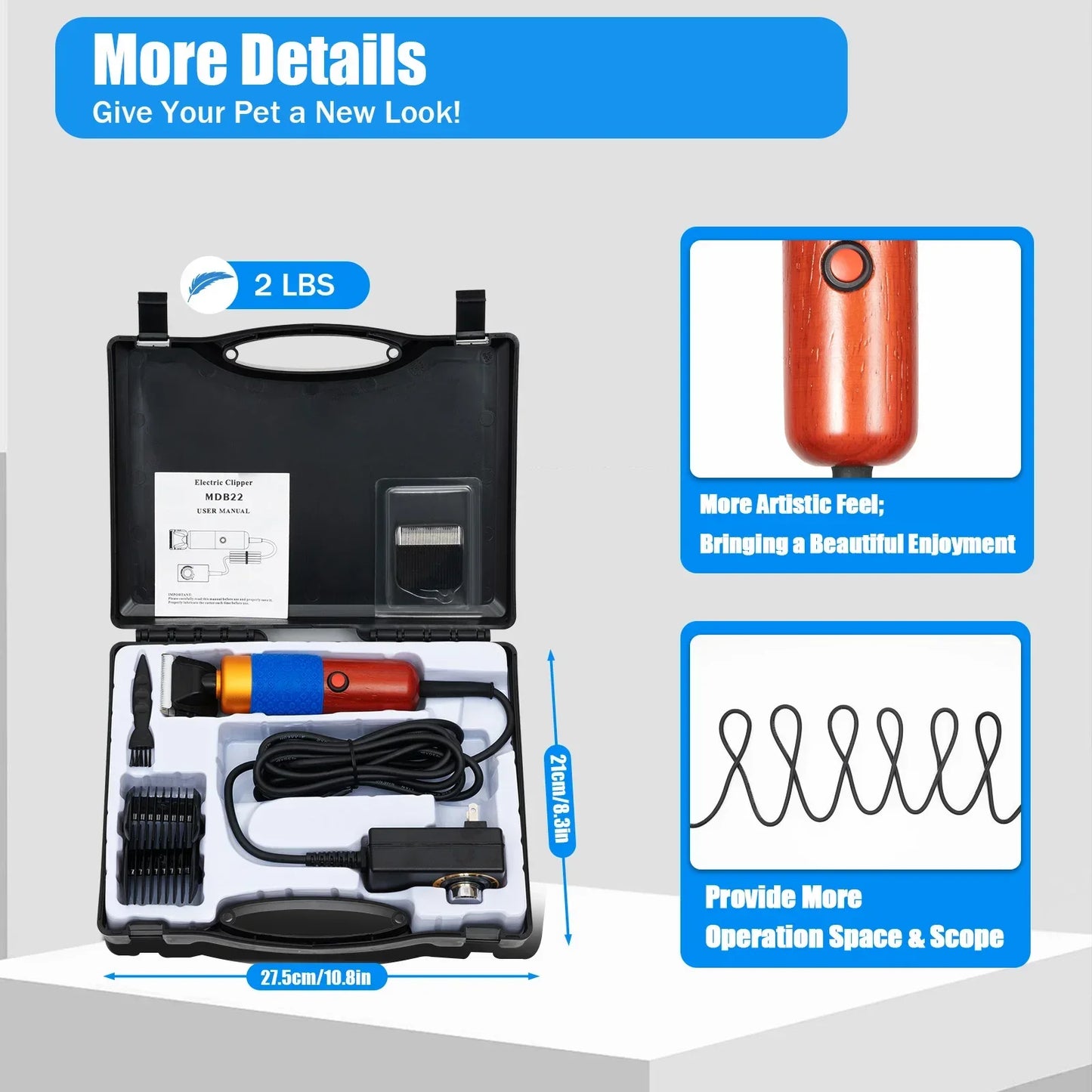 36W Portable Pet Clipper Low Noise With Insulated Handle Easy To Clean For Sheep,Goats,Large Dogs,Angora Rabbits & Cats