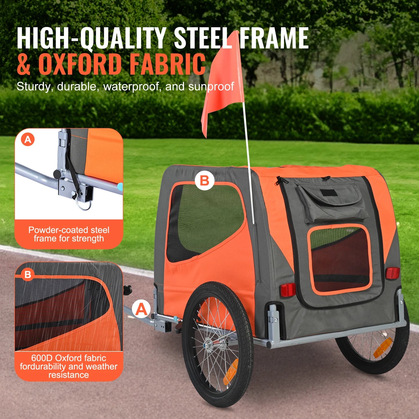 SucceBuy 66lbs Pet Cart Bicycle Carrier Dog Bike Trailer with Folding Frame & Wheels Reflectors Flag for Dogs Accessories