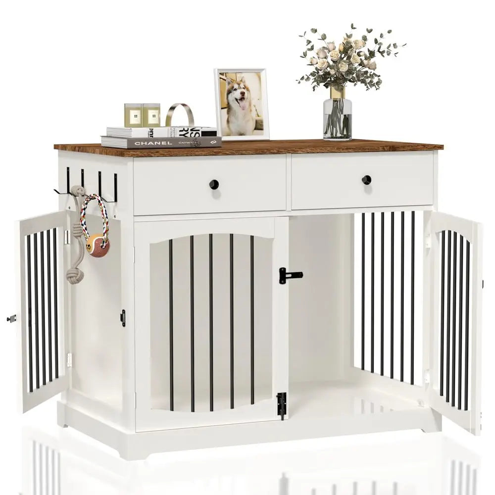 MultiFunction Wooden Dog Kennel End Table With Double Doors