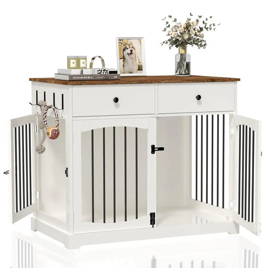MultiFunction Wooden Dog Kennel End Table With Double Doors