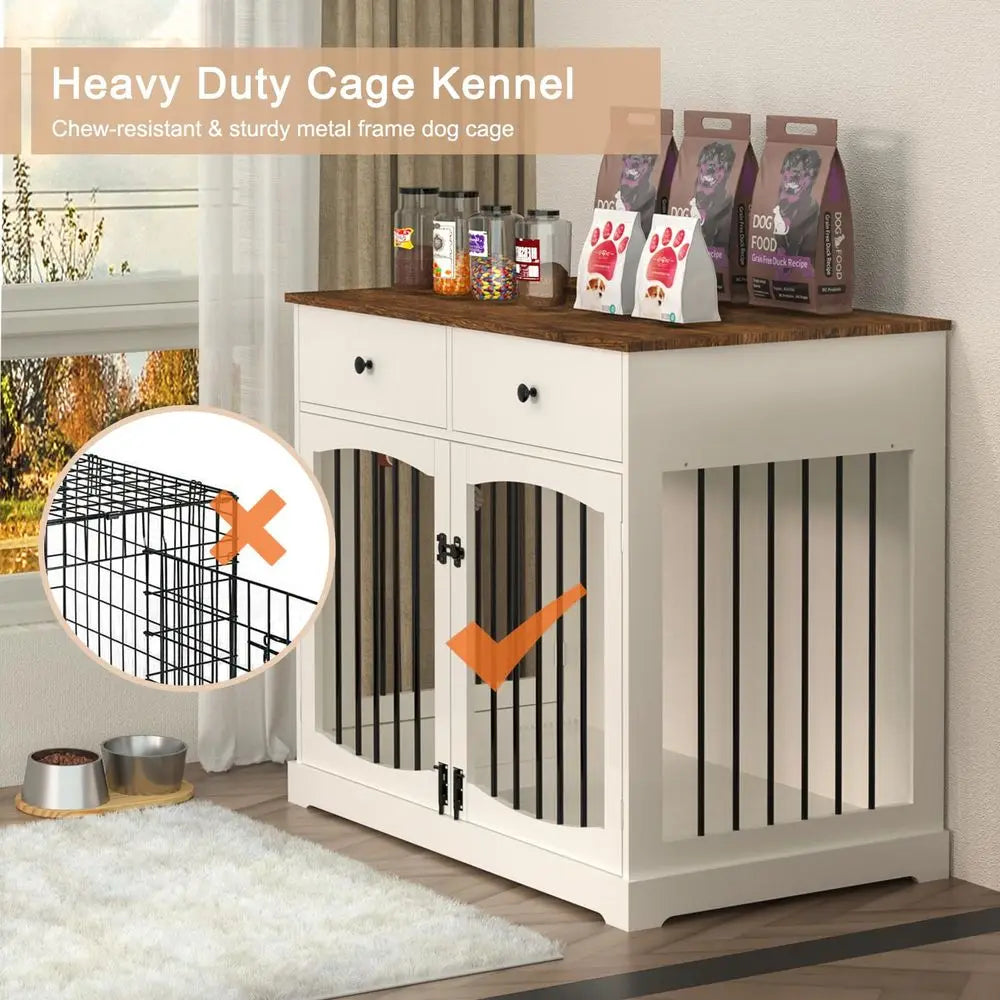 MultiFunction Wooden Dog Kennel End Table With Double Doors
