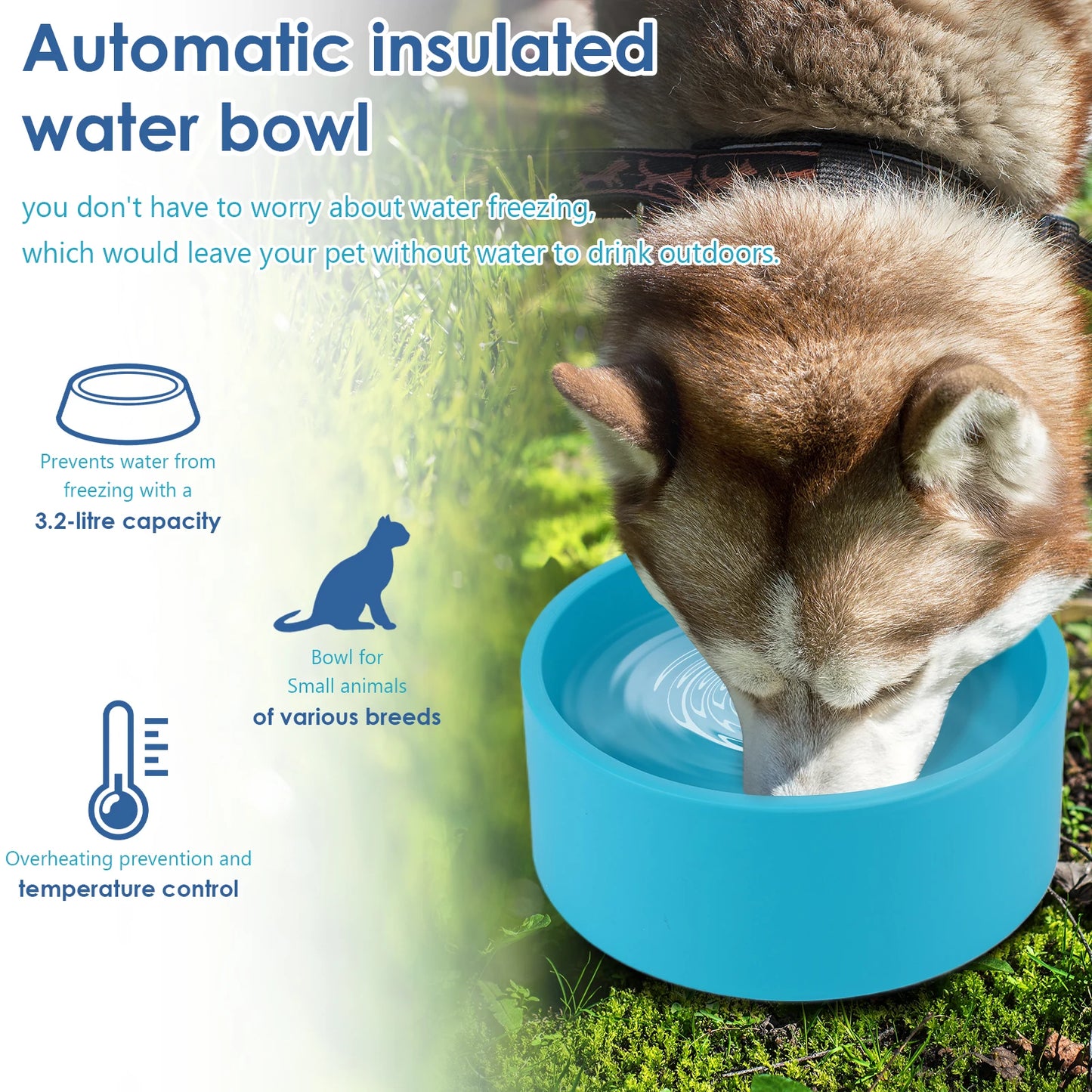 Heated Water Bowl 3.2 L/108 Oz Outdoor Thermal Pet Bowl Heated Pet Water Bowl Provides Drinkable Water in Winter for Dog & Cat